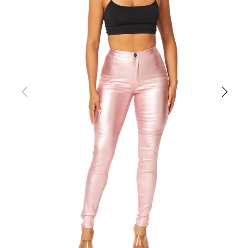 Metallic Pink High-Waisted Pants